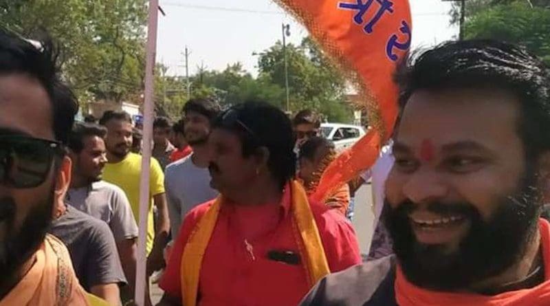 Hindu activists march in Jhabua on Jan. 11 to demand the closure of all Christian churches in the district of Madhya Pradesh state in central India. (Photo supplied)