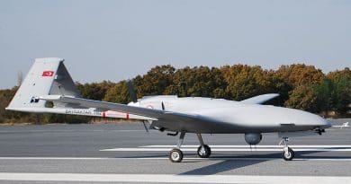 File photo of one of Turkey's Bayraktar TB2 drones on a runway. Photo Credit: Bayhaluk, Wikipedia Commons