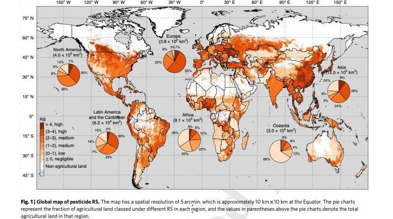Global map reveals areas at risk of pesticide pollution CREDIT Associate Professor Federico Maggi, Dr Fiona Tang, University of Sydney