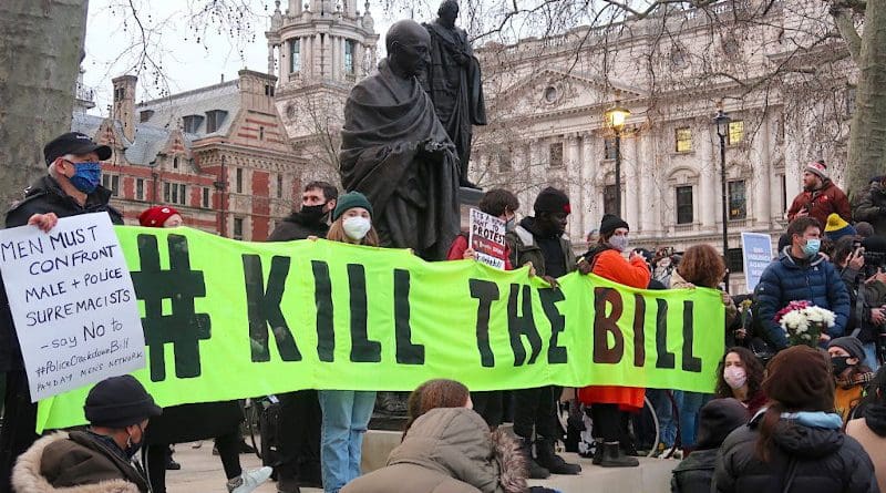 Kill the Bill: protestors in Parliament Square on March 15, 2021 (Photo: Andy Worthington).