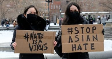 Protesting against hate crimes against Asians. Photo Credit: Fars News Agency