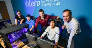 Pictured at the opening of the Lero Esports Science Research Lab in University of Limerick are, from left, Jessica Mangione, research assistant Niall Ramsbottom, Dr Adam Toth, postgraduate researcher Yueying Gong and lab director Dr Mark Campbell. CREDIT Photo by Diarmuid Greene / True Media.