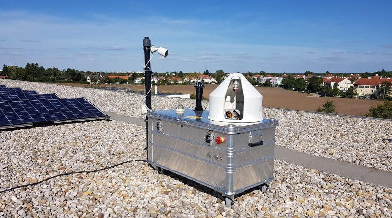 Measuring device of the MUCCnet sensor network set up by Prof. Jia Chen, Chair of Environmental Sensing and Modeling, at the TUM Department of Electrical and Computer Engineering of the Technical University of Munich (TUM) on the roof of a building in Taufkirchen. CREDIT F. Dietrich / TUM