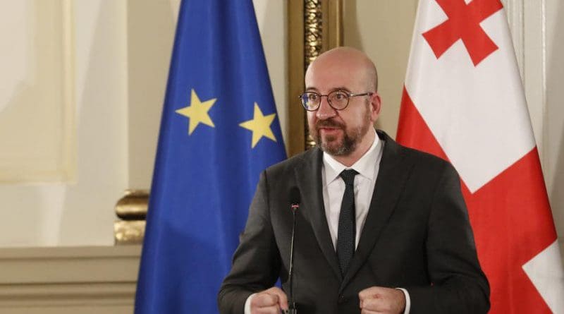 Charles Michel, the president of the European Union Council speaking during a news conference at Georgian president's residence in Tbilisi, Georgia, 01 March 2021. [POOL/GEORGIAN PRESIDENT'S PRESS SERVICE]