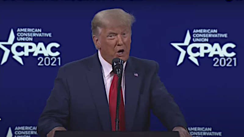 Former US President Donald Trump speaking at CPAC 2021. Photo Credit: Video screenshot