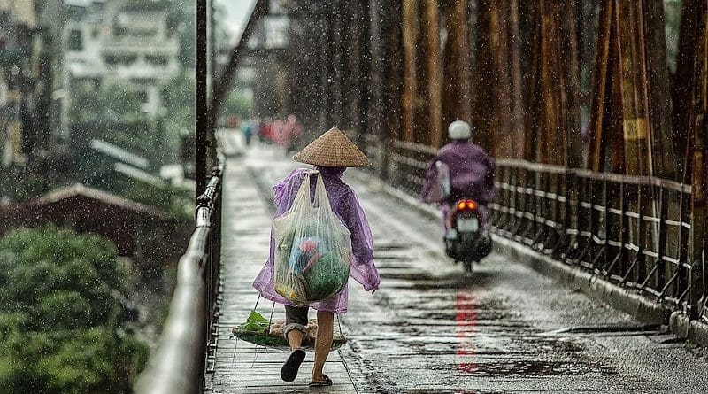 Monsoon season Bridge Wet People Street Woman Asia