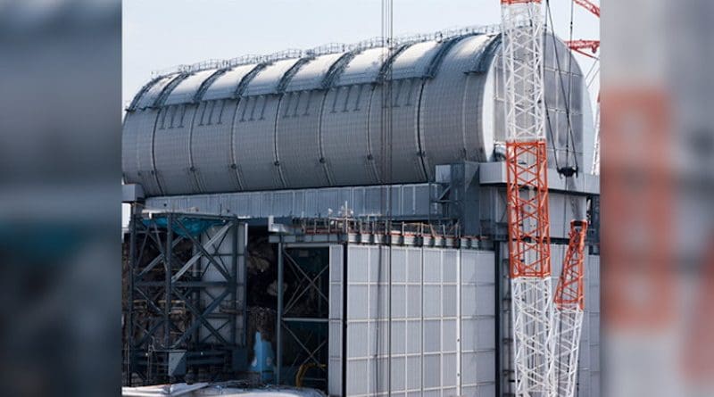 The fuel removal facility above unit 3's reactor building (Image: Tepco)