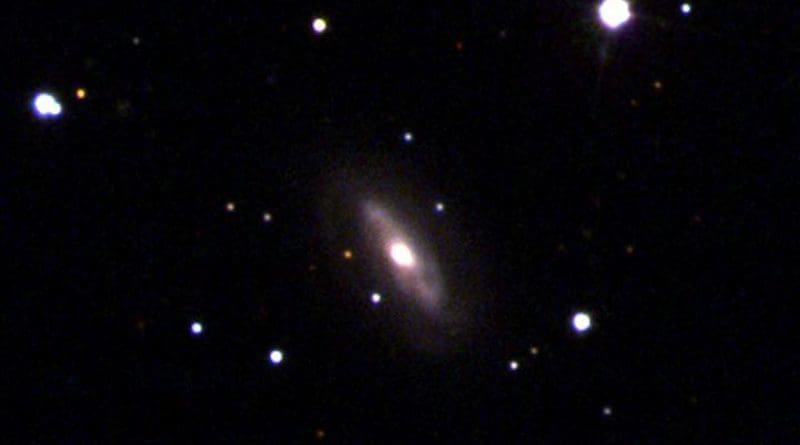 Galaxy J0437+2456 is thought to be home to a supermassive, moving black hole. CREDIT Sloan Digital Sky Survey (SDSS).