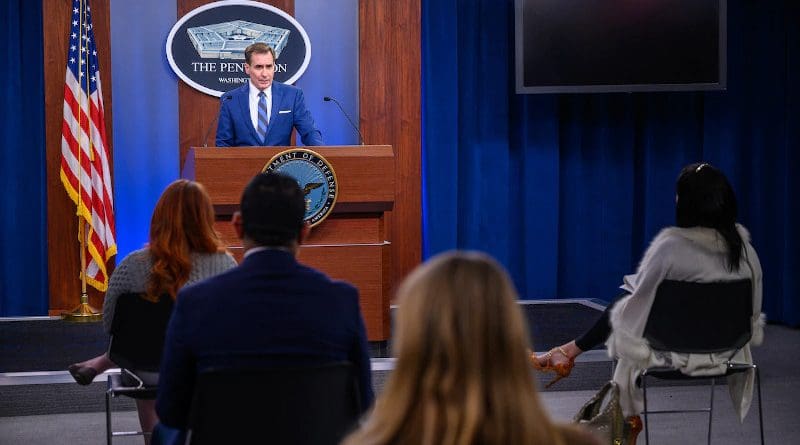 Pentagon Press Secretary John F. Kirby holds a press briefing, the Pentagon, Washington, D.C., March 3, 2021. Photo Credit: Air Force Staff Sgt. Jack Sanders