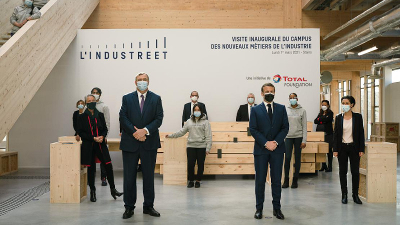 French President Emmanuel Macron officially opens with Patrick Pouyanné, Chairman and Chief Executive Officer of Total, L’Industreet. Photo Credit: Total