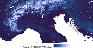 Average snow cover in days 2000-2019 CREDIT Eurac Research