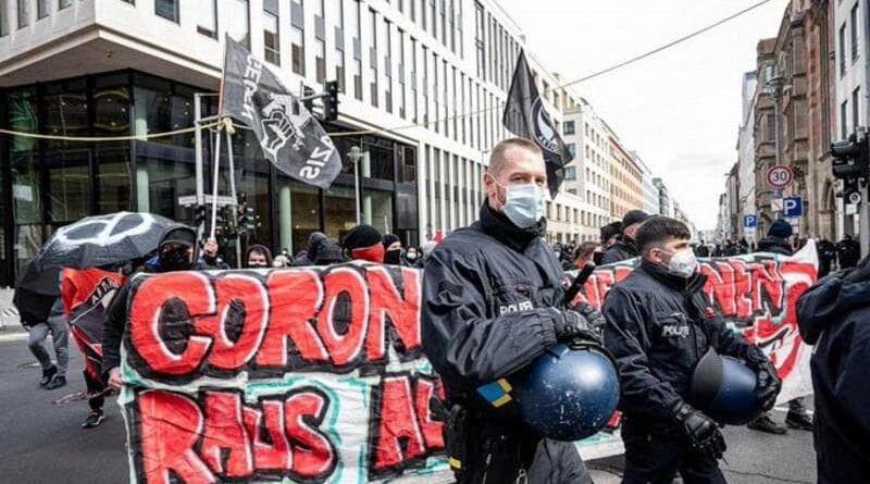 Protest again coronavirus lockdowns in Europe. (Twitter)