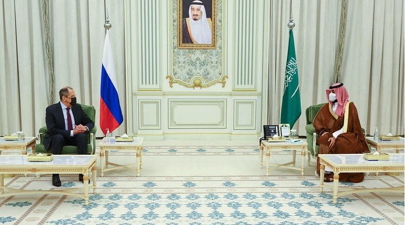Minister of Foreign Affairs of the Russian Federation Sergey Lavrov meeting with Crown Prince of the Kingdom of Saudi Arabia, Mohammed bin Salman Al Saud. Photo Credit: Ministry of Foreign Affairs of the Russian Federation