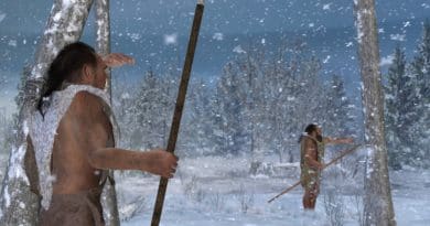 400,000-year-old hominids in a winter landscape/J. Rodríguez