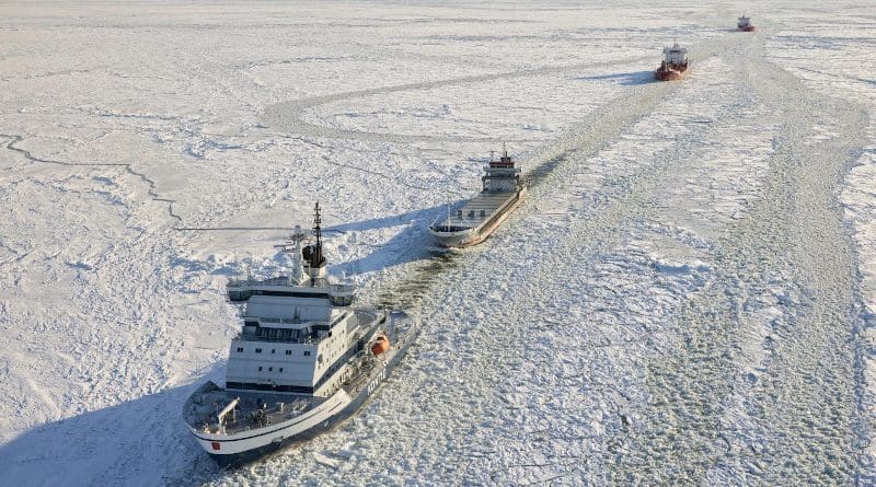 The Polar Ship Category of a ship has a crucial impact on the probability of besetting. Ships of a lower category are most at risk, and many of them become beset in ice each year. CREDIT Photo: Arctia Ltd