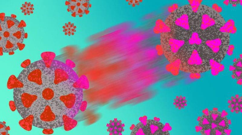 A highly contagious SARS-CoV-2 variant was unknowingly spreading for months in the United States by October 2020, according to a new study from researchers with The University of Texas at Austin COVID-19 Modeling Consortium. CREDIT Illustration: Jenna Luecke/University of Texas at Austin.