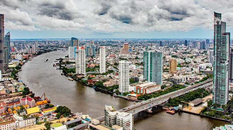 The Chao Phraya river flows through Bangkok, Thailand