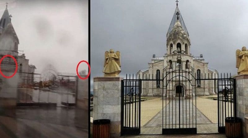 Montage of gates of Ghazanchetsots Cathedral of Shushi showing angels removed. Photo Credit: PanARMENIAN