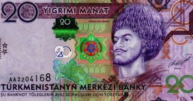 A 20 manats Trumenistan banknote. Photo Credit: Central Bank of Turkmenistan