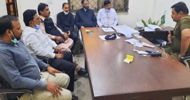 Bishop Indrias Rehmat (right) with a Catholic delegation at Civil Lines Police Station in Faisalabad on April 9. (Photo supplied)