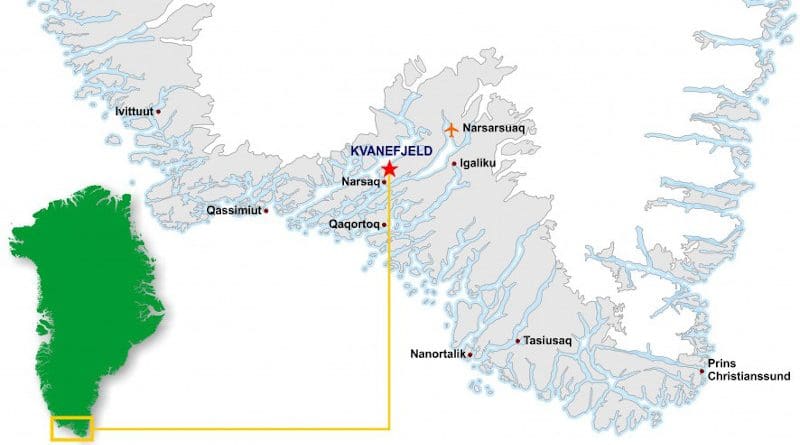Location of Kuannersuit (Kvanefjeld) mine field in Greenland. Credit: Greenland Minerals LTD