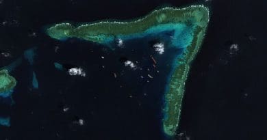 Satellite image of the Whitsun Reef showing Chinese vessels moored in the maritime feature. Photo Credit: Sentinel-2 satellite (L2A), Wikipedia Commons
