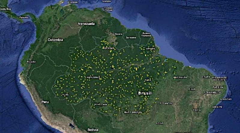 Distribution of laser scanning flights over the Brazilian Amazon. Each flight line is about 12 x 0.5 km. CREDIT Ricardo Dal'Agnol/INPE