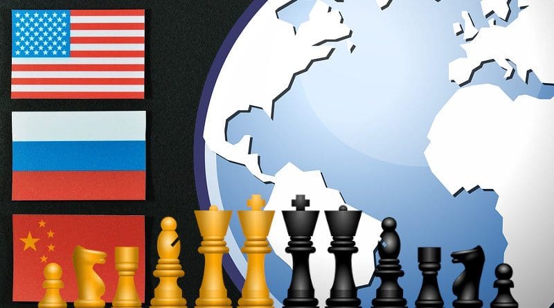 russia china united states flags globe chess