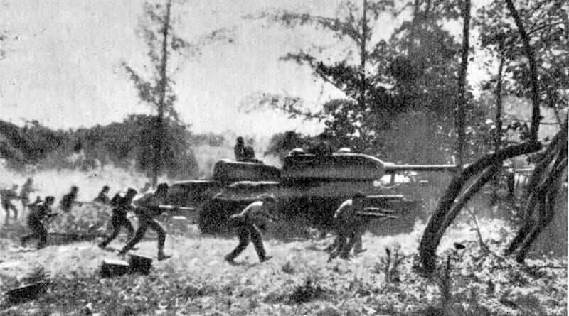 Counter-attack by Cuban Revolutionary Armed Forces supported by T-34 tanks near Playa Giron during the Bay of Pigs invasion, 19 April 1961, by CIA-led Cuban exiles who opposed Fidel Castro's Cuban Revolution. CC BY 3.0.