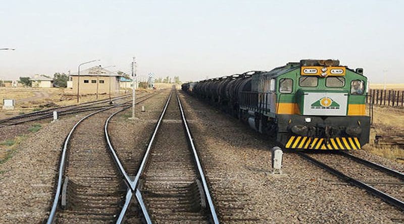A freight cargo train from Iran passes into Turkmenistan. Photo Credit: Fars News Agency