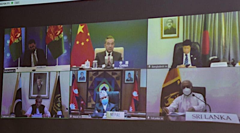 Screenshot of video conference of the Foreign Ministers of South Asian countries and China. Photo Credit: Pakistan'sMakhdoom Shah Mahmood Qureshi, Foreign Minister, Twitter