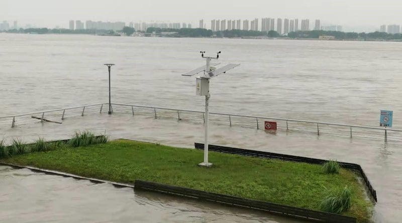 Automatic weather station near the Yangtze River in Nanjing, which flooded on 23 July 2020 CREDIT Bing Zhou