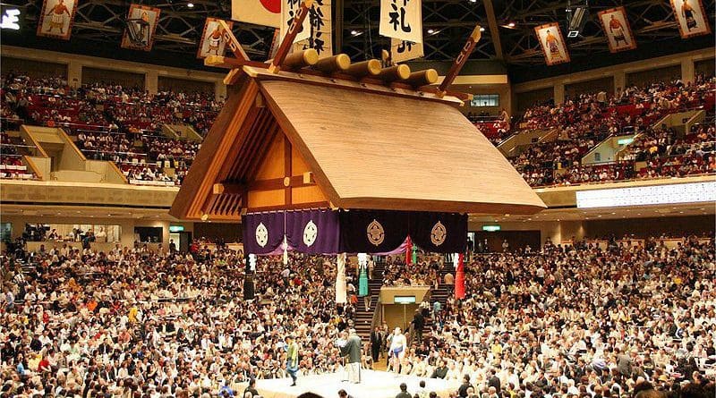 The sumo hall of Ryōgoku in Tokyo during the May, 2006 tournament. Photo Credit: Goki, Wikipedia Commons
