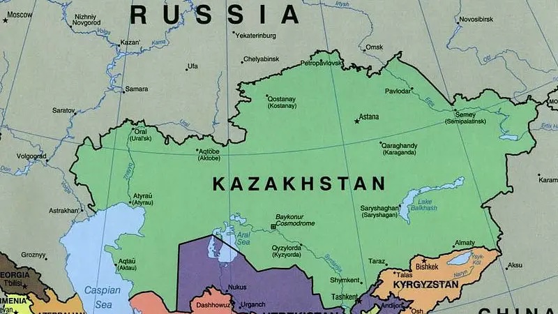 Map of Kazakhstan, with Russia to the north. Credit: CIA, Wikipedia Commons