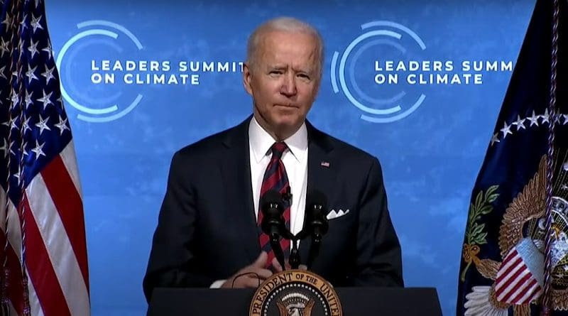 US President Joe Biden delivers remarks at Virtual Leaders Summit on Climate. Photo Credit: White House video screenshot