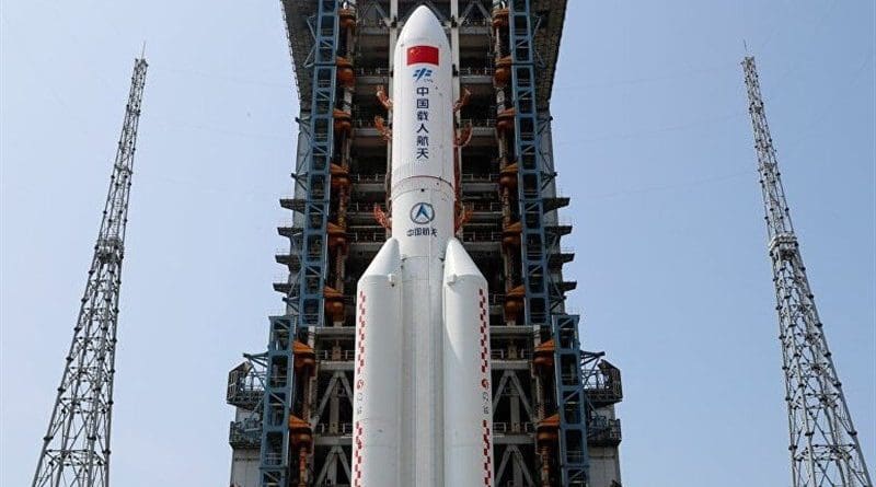 Photo of China's Long March 5B rocket prior to launch. Photo Credit: Tasnim News Agency