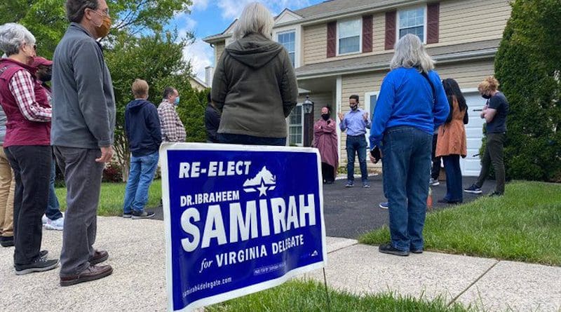 Ibraheem Samirah and his supporters campaigning in the US state of Virginia. (Twitter photo)