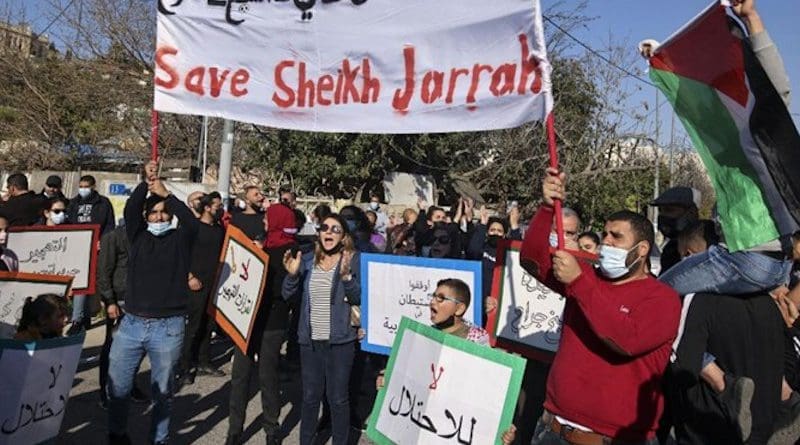 Sheikh Jarrah neighborhood protestors in East Jerusalem. Photo Credi: Fars News Agency