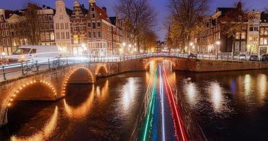 Dutch Netherlands Amsterdam Channels Canals Night Photograph