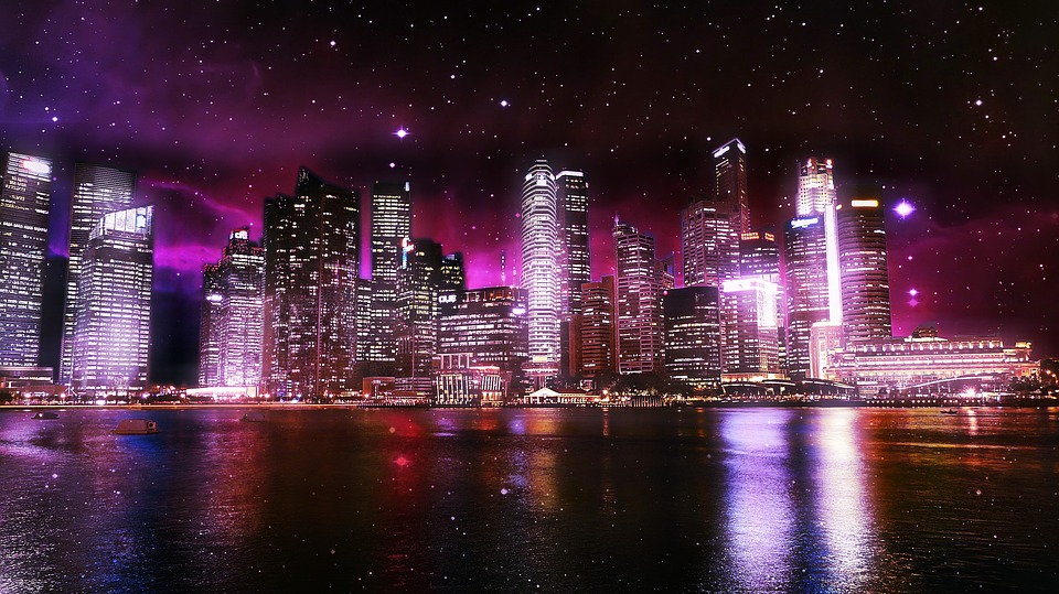 City Urban Lights Water Sky Space Stars