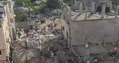 Israeli bombing of a civilian building in Gaza 2021. Photo Credit: Osps7, Wikipedia Commons