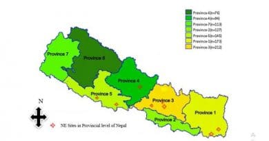 Location of Nutrient Expert-Rice trial sites in the Terai and mid-hills regions of Nepal. CREDIT © Amgain Lal Prasad