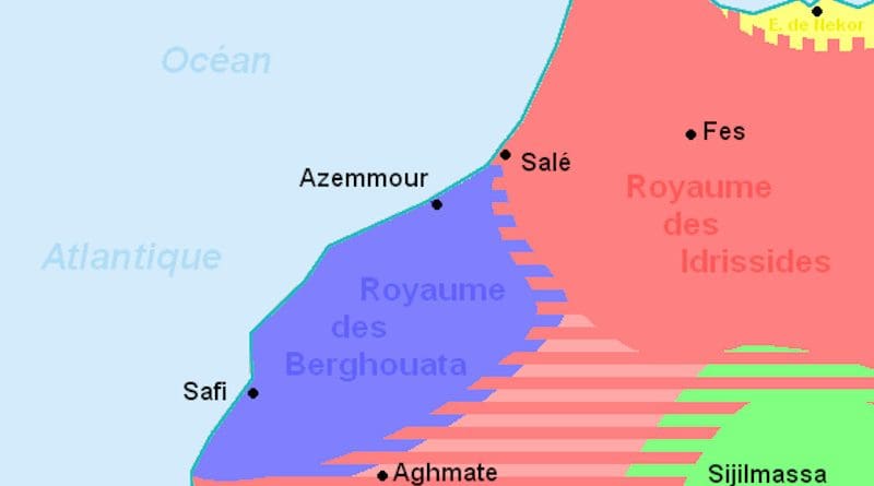 Barghawata Confederacy (blue). Credit: Wikipedia Commons
