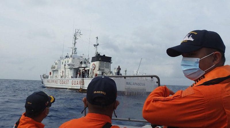 Members of the Philippine Coast Guard participate in exercises near Pag-asa Island in the South China Sea, in this undated photo. Photo Credit: Philippine Coast Guard handout