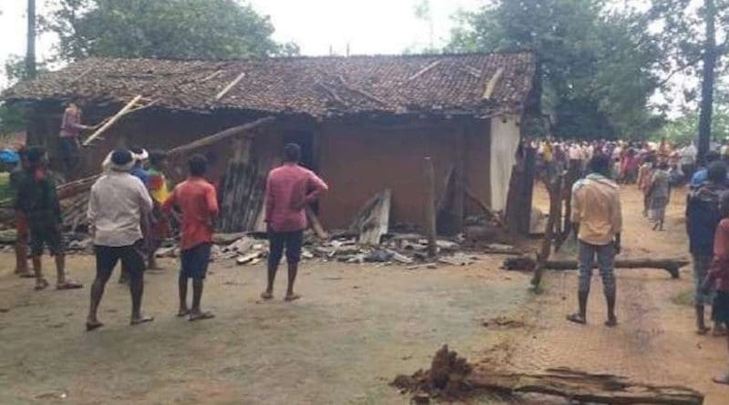 Tribal people attack the house of a Christian family in a village in Chhattisgarh state for refusing to abandon the Christian faith in September 2020. (Photo: UCA News)