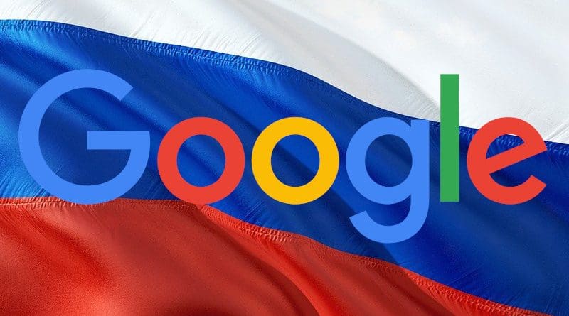 Russia flag and Google logo