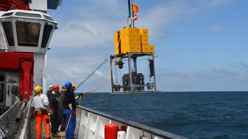 On board the German research vessel Sonne off the coast of Chile, ready to take samples from 8 kilometers depth in the Atacama Trench system CREDIT Anni Glud, SDU