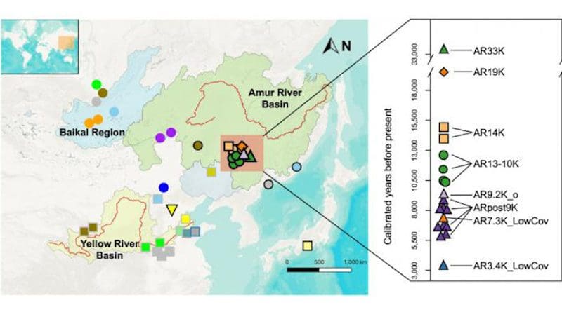Geographic and temporal distribution and population structure of newly sampled and published populations in northern East Asia CREDIT Mao et al., 2021