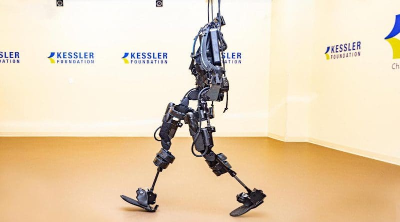 Two types of exoskeletons were used in this multi-site study, ReWalk and Ekso GT. This photo shows an Ekso GT in the Tim & Caroline Reynolds Center for Spinal Stimulation at Kessler Foundation CREDIT Kessler Foundation