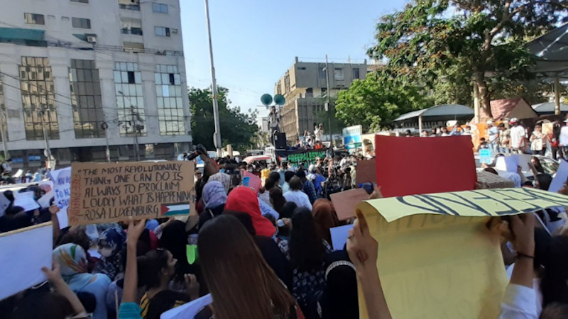 Pro-Palestine protest in Pakistan. (Photo: via Karachi Union of Journalists)